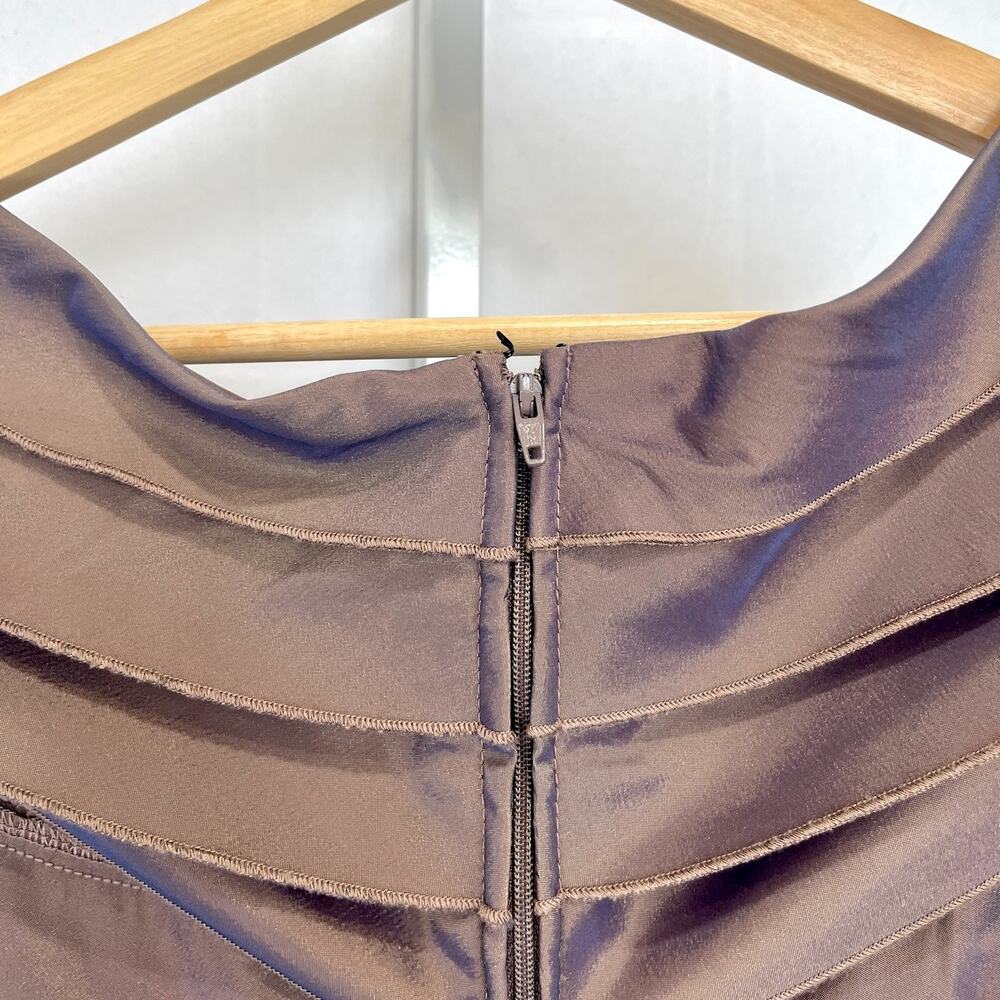 TADASHI SHOJI Tiered Rosette Maxi Dress V Neck Sleeveless Shimmer Brown Size 12 - Picture 5 of 7